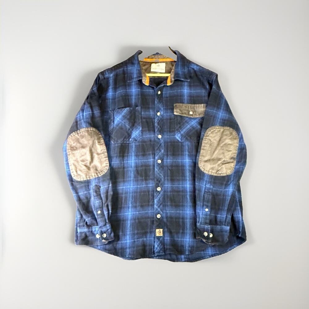Legendary Whitetails Harbor Flannel Men’s L Blue Plaid Heavyweight Elbow Patch
